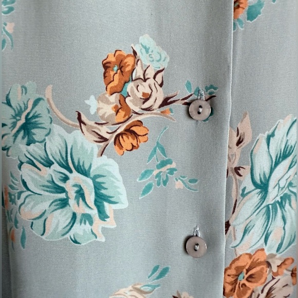 NWT Pendleton Silk Stretch Blouse Teal Gold Floral Button Front Women's Size 14 - Picture 5 of 16